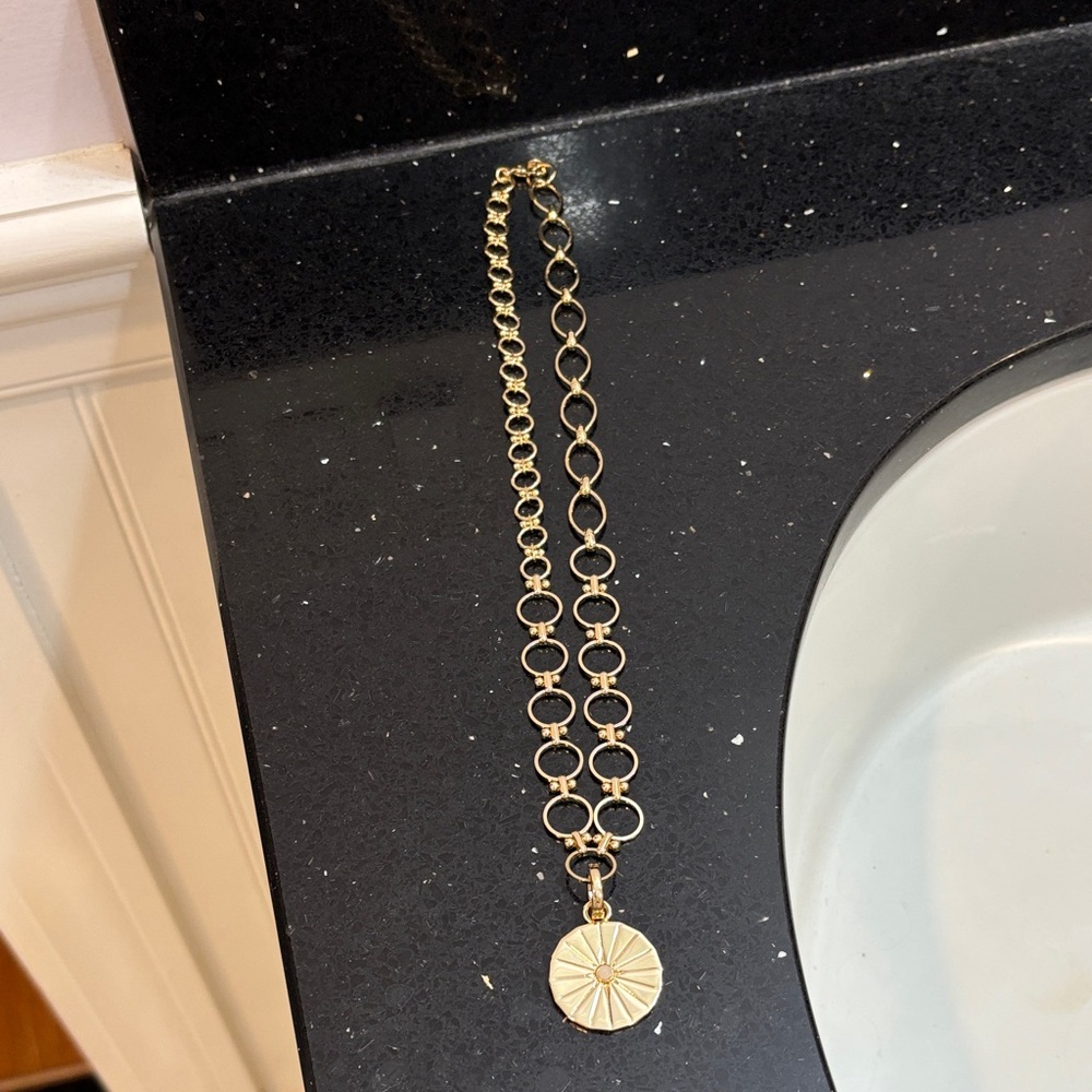 Gold Tone Disc Pendant Chain Necklace - Women's Jewelry